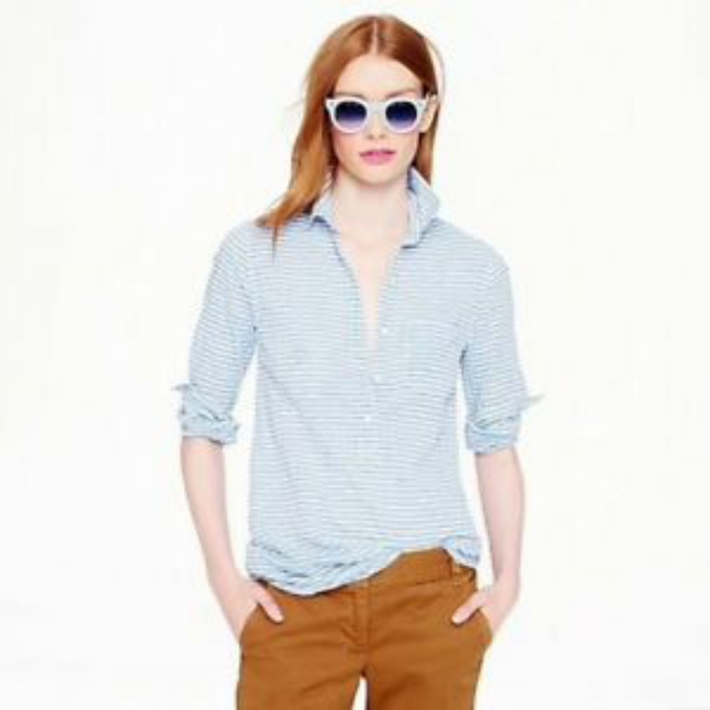 J Crew lavender striped long sleeve tunic popover